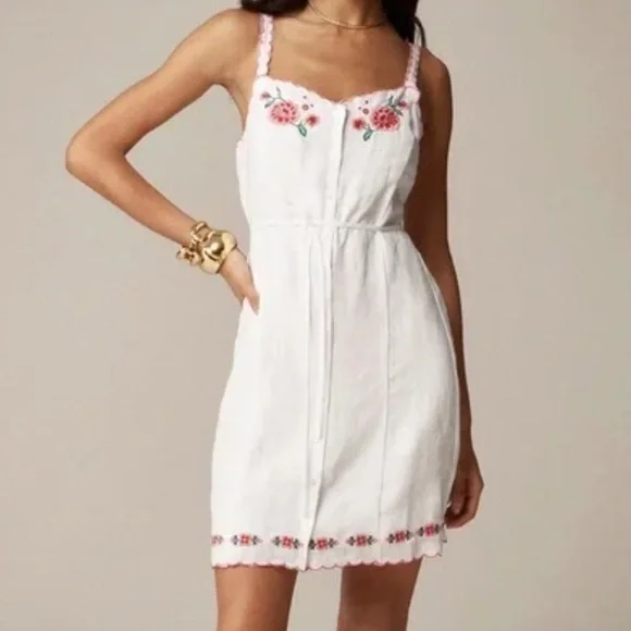 NWT J Crew Embroidered Mini Dress in Linen size 14 - Picture 1 of 5